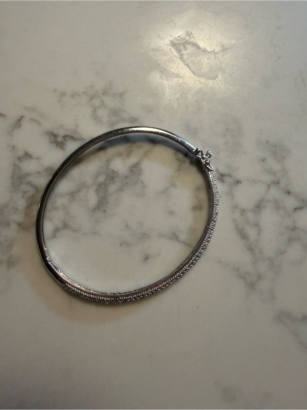 Silver Tone Pavé Crystal Hinge Bangle Bracelet